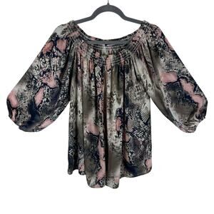 Ariella Colorful Snakeskin Print Balloon Sleeve Off Shoulder Top Made In USA L